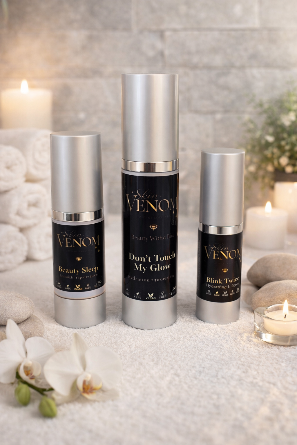 Skin Venom skincare collection — Beauty Sleep, Don't Touch My Glow, Blink Twice